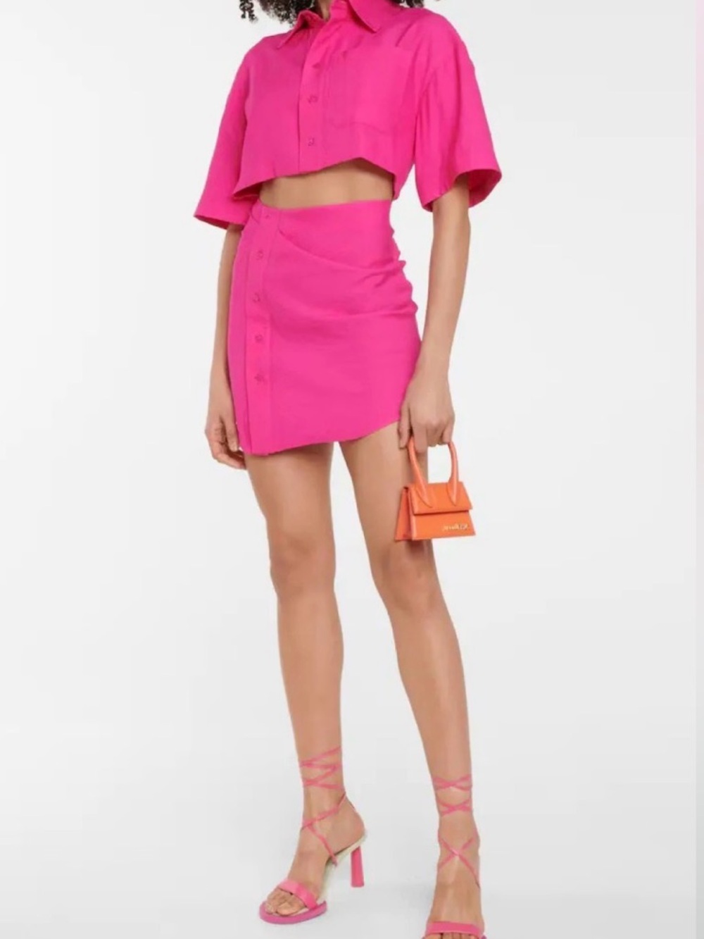 Jacquemus La Chemise Arles Hot Pink Cutout Mini Dress Size 36